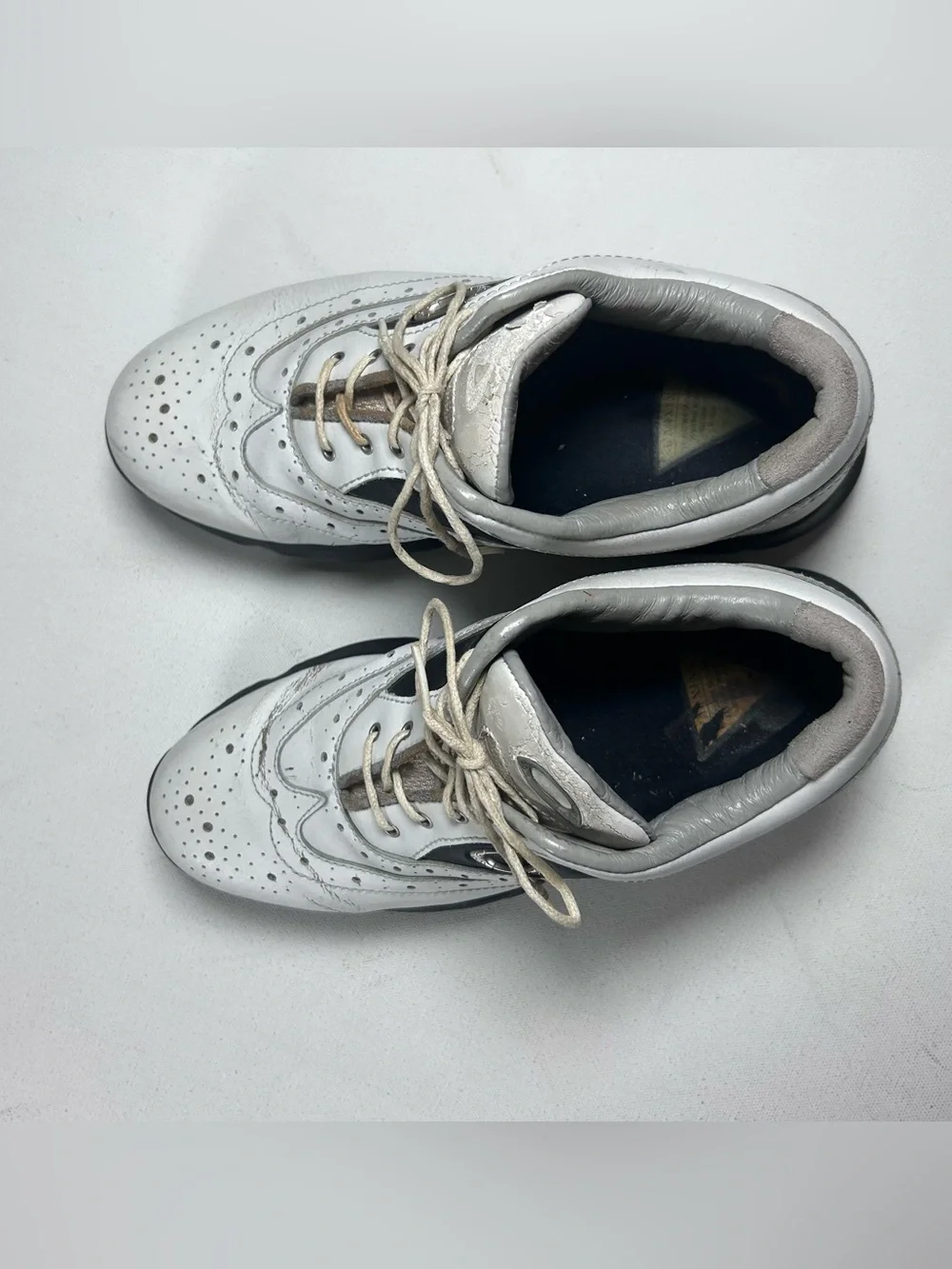 Oakley Mens Sz 8.5 Golf Shoes Black White Leather Wingtip Saddle Spiked Distress